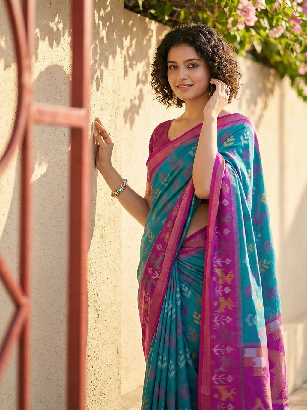 Shree Shyam Fashion Sky Blue Pochampally Silk Saree | Grocsy