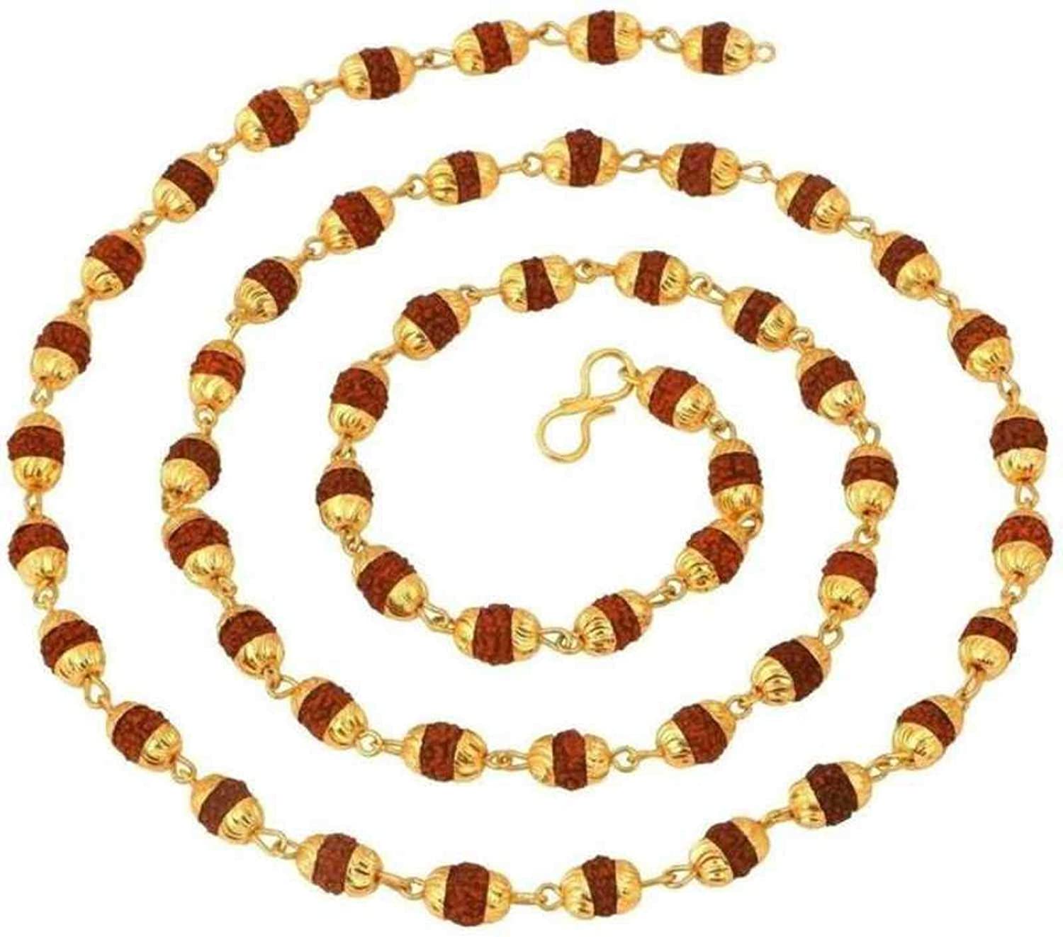 Gold-Polished Alloy Rudraksh And Metal Cap Chain - The Pari | Grocsy