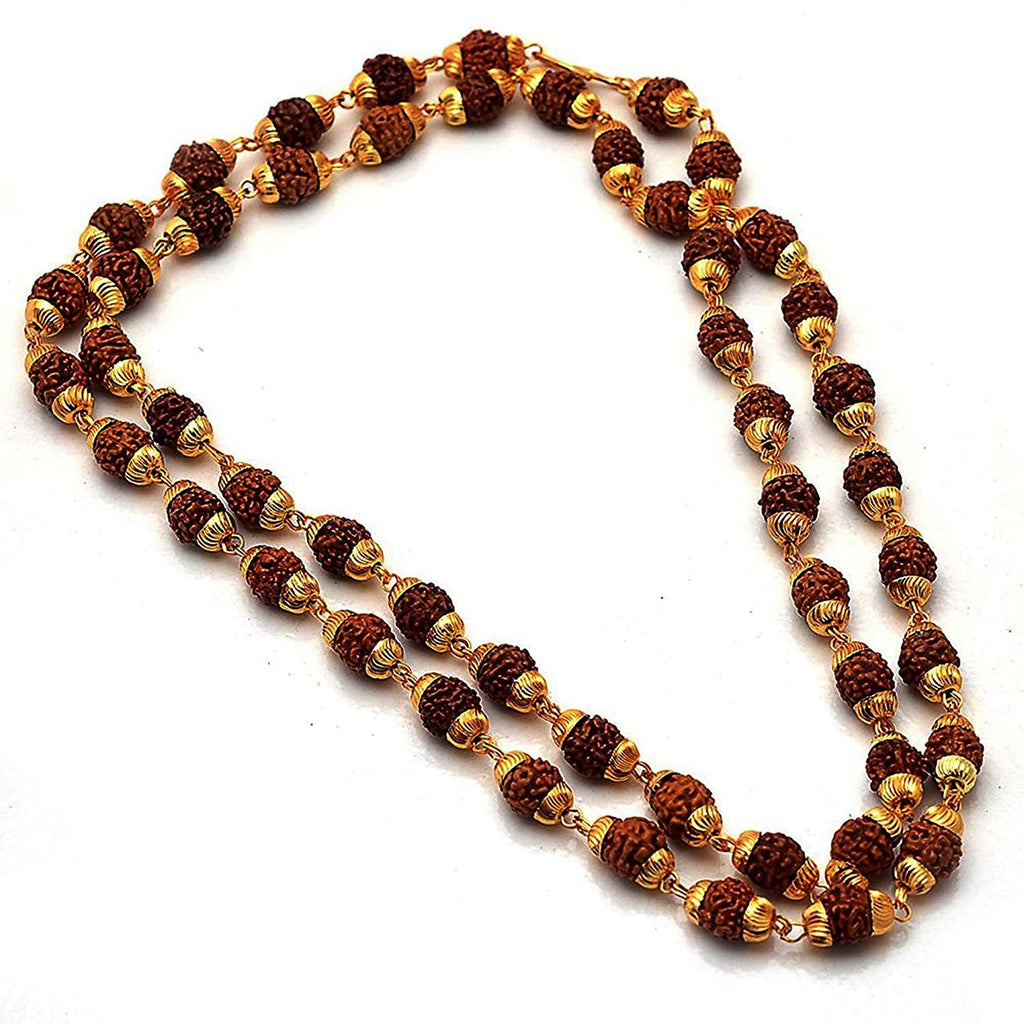 Gold-Polished Alloy Rudraksh And Metal Cap Chain - The Pari | Grocsy