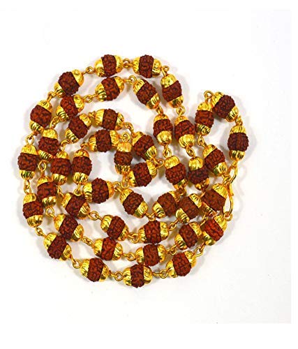 Gold-Polished Alloy Rudraksh And Metal Cap Chain - The Pari | Grocsy