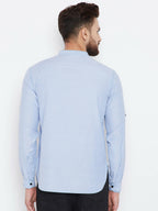 Even Apparels Blue Pure Cotton With Band Collar Men's Kurta | Grocsy