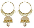 Gold-Polished Alloy Pearl Studded Round Hoop Jhumki Earrings - The Pari | Grocsy