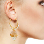 Gold-Polished Alloy Pearl Studded Round Hoop Jhumki Earrings - The Pari | Grocsy