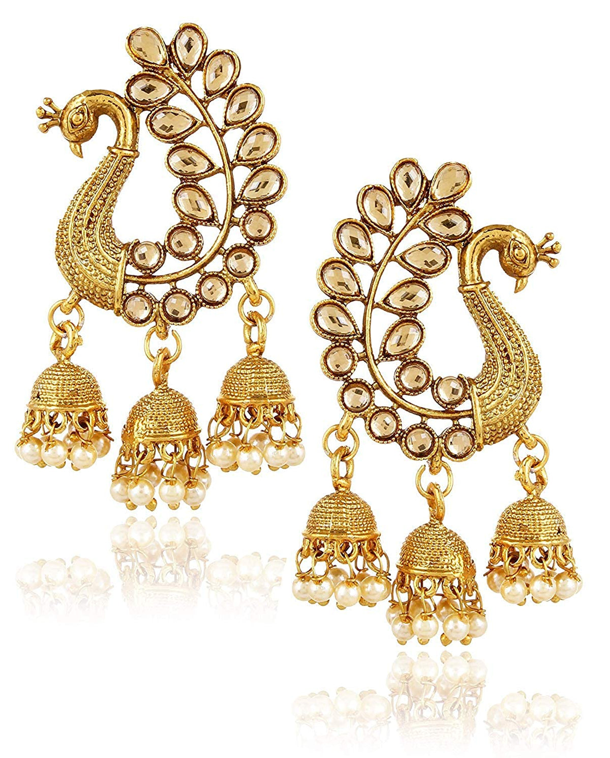 Gold-Polished Alloy Golden Peacock Earrings - The Pari | Grocsy
