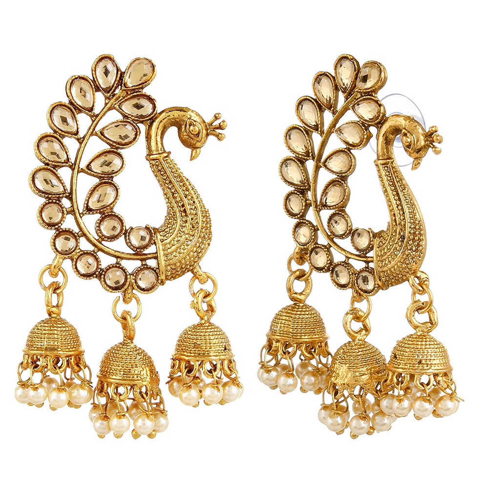 Gold-Polished Alloy Golden Peacock Earrings - The Pari | Grocsy