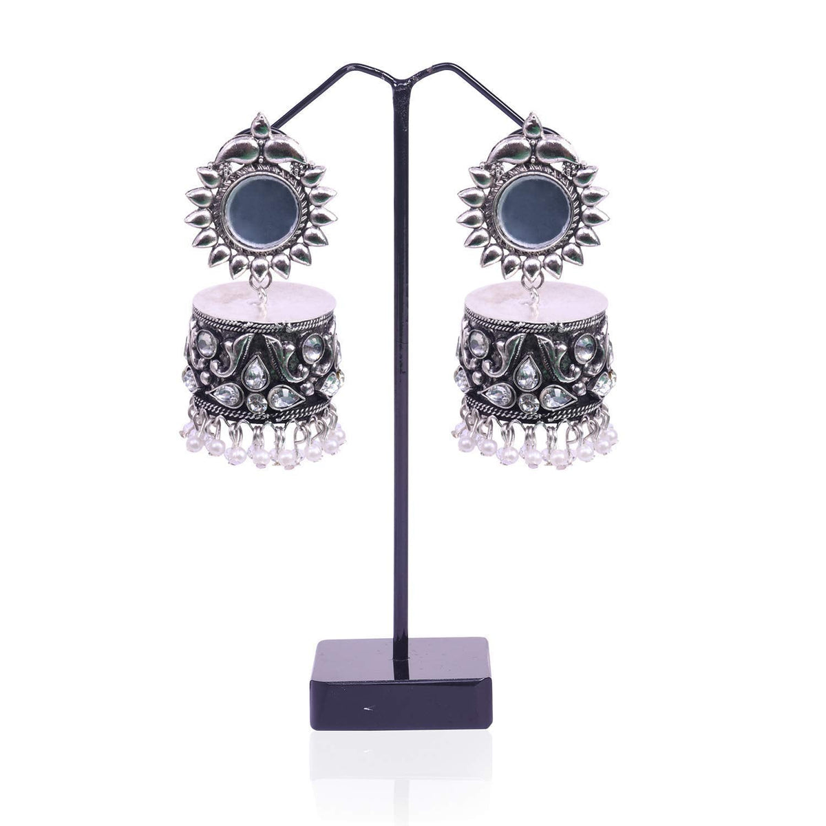 Rhodium-Plated Alloy Silver Plated Mirror Jhumki Earring - The Pari