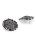 Rhodium-Plated Alloy Round Silver Antique Stud Earrings - The Pari