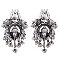 Rhodium-Plated Alloy Ganesh Ji Shaped Silver Earrings - The Pari