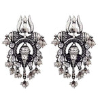 Rhodium-Plated Alloy Ganesh Ji Shaped Silver Earrings - The Pari