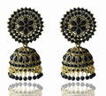 Gold-Polished Alloy Black Rhinestones Studded Jhumki Earrings - The Pari