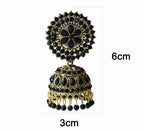 Gold-Polished Alloy Black Rhinestones Studded Jhumki Earrings - The Pari