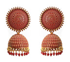 Gold-Polished Alloy Red Sun Shaped Jhumka Earrings - The Pari