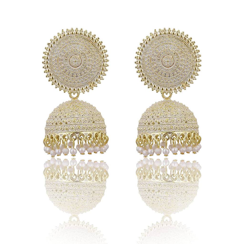 Gold-Polished Alloy White Sun Shaped Jhumka Earrings - The Pari