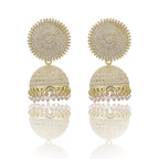 Gold-Polished Alloy White Sun Shaped Jhumka Earrings - The Pari