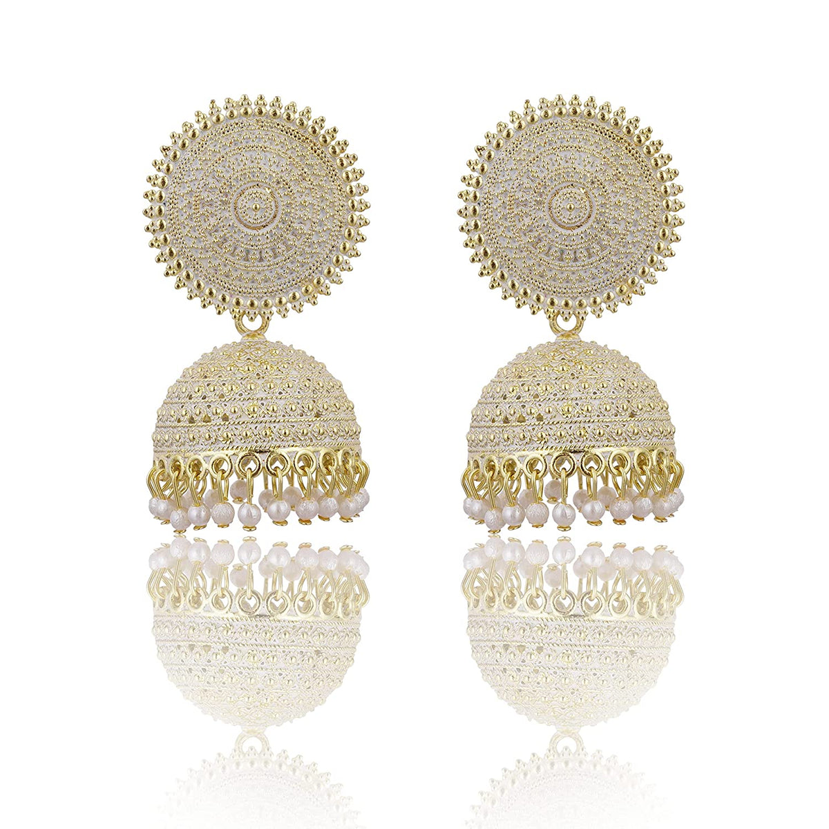 Gold-Polished Alloy White Sun Shaped Jhumka Earrings - The Pari