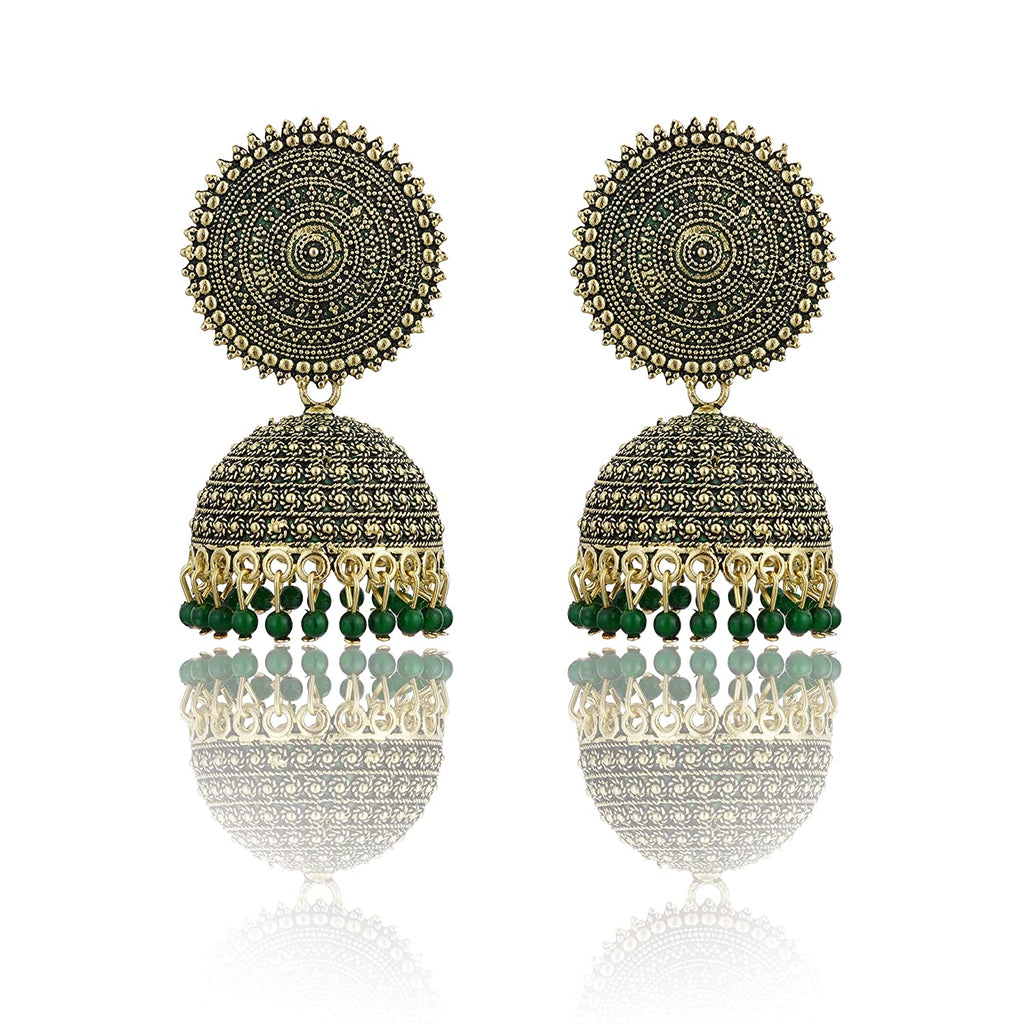 Gold-Polished Alloy Green Sun Shaped Jhumka Earrings - The Pari