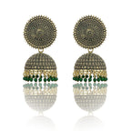 Gold-Polished Alloy Green Sun Shaped Jhumka Earrings - The Pari