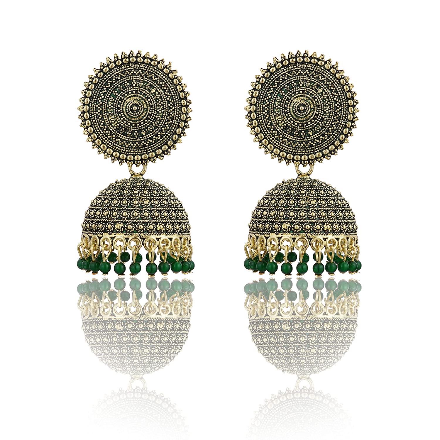 Gold-Polished Alloy Green Sun Shaped Jhumka Earrings - The Pari