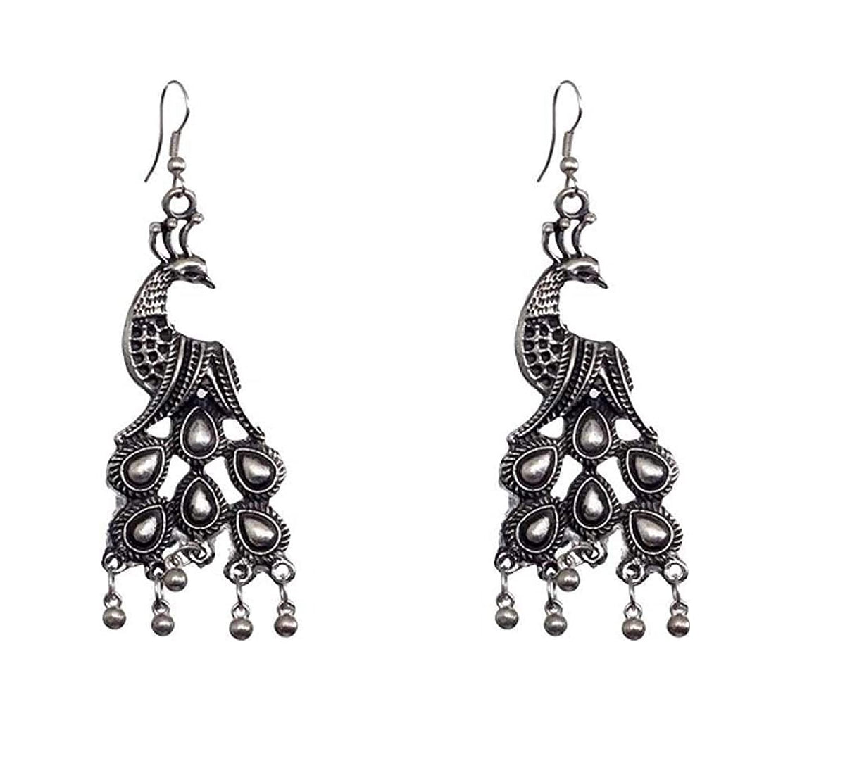 Rhodium-Plated Alloy Silver Mirror Studded Moon Earrings - The Pari