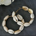 Gold-Polished Alloy Sea Shell Hoop Earrings - The Pari
