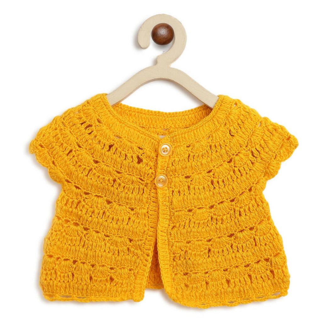 ChutPut Hand knitted Crochet HoneyBee Wool Dress For Baby Girls - Yellow | Grocsy