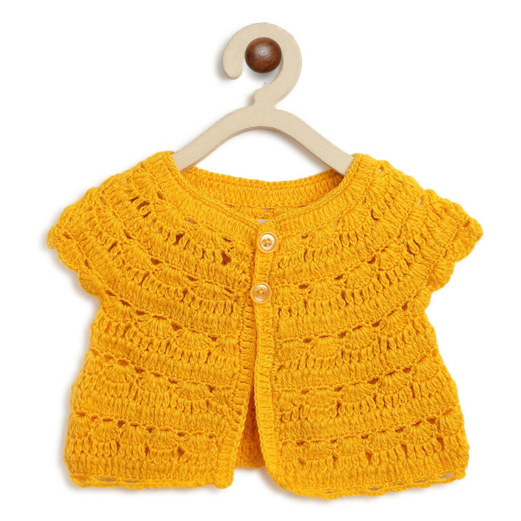 ChutPut Hand knitted Crochet HoneyBee Wool Dress For Baby Girls - Yellow | Grocsy