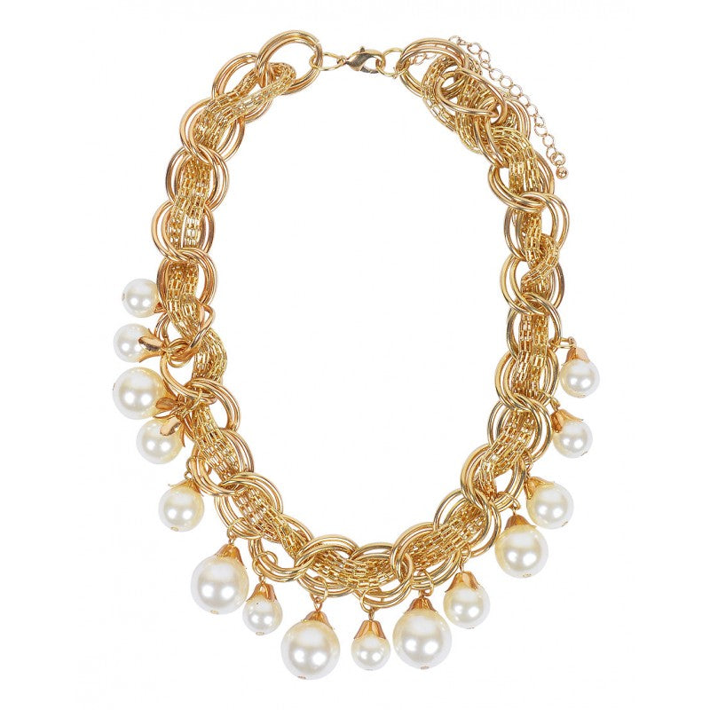 Gold-Polished Alloy Pearl Statement Necklace - The Pari | Grocsy