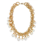 Gold-Polished Alloy Pearl Statement Necklace - The Pari | Grocsy