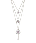 Silver-Plated Alloy Long Three Chain Flower Necklace - The Pari | Grocsy