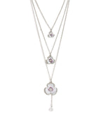 Silver-Plated Alloy Long Three Chain Flower Necklace - The Pari | Grocsy