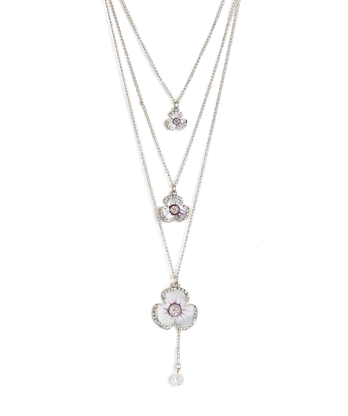 Silver-Plated Alloy Long Three Chain Flower Necklace - The Pari | Grocsy