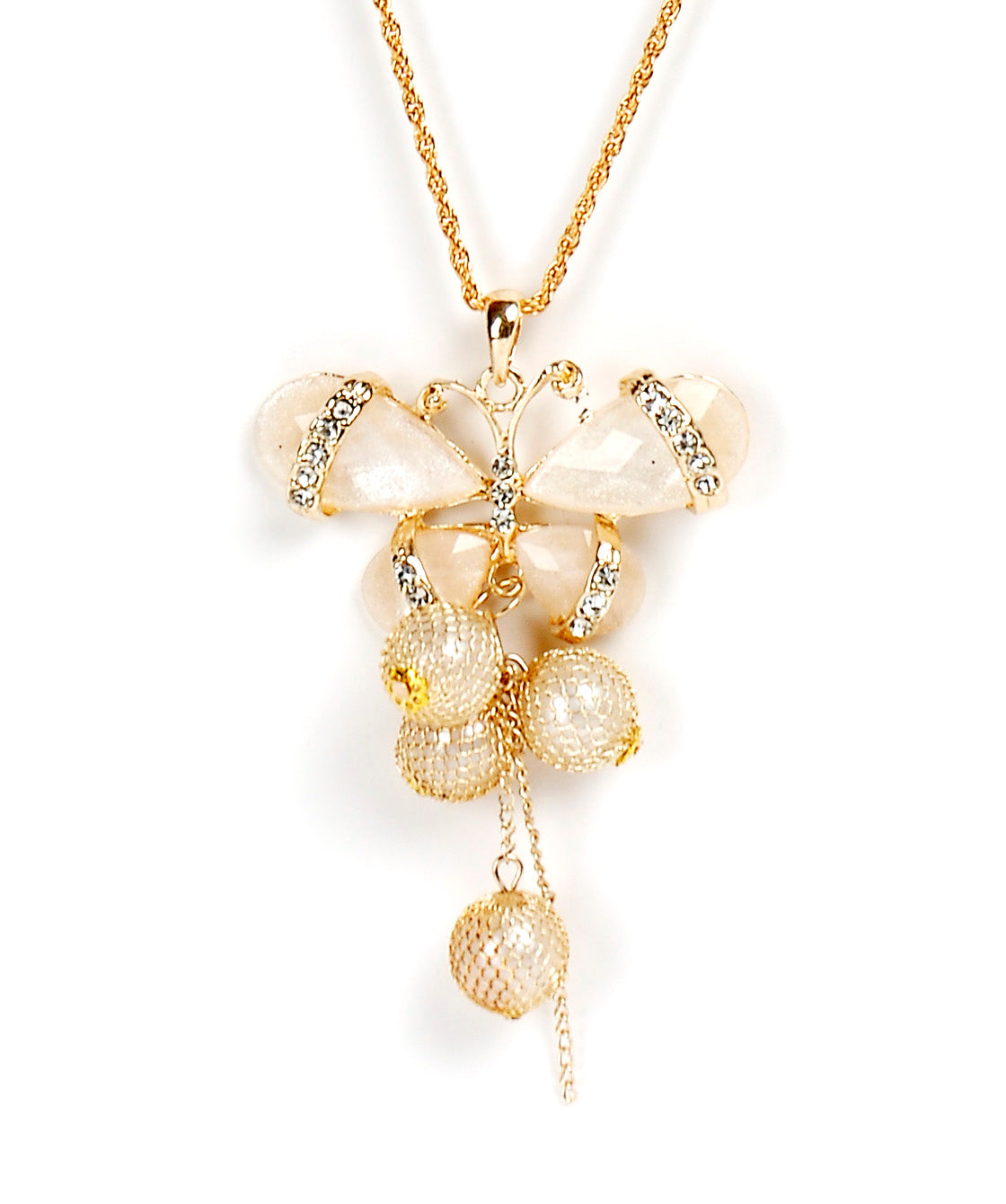Gold-Polished Alloy Long Chain Butterfly Necklace - The Pari | Grocsy