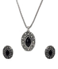 Silver-Plated Alloy Black Stone Pendant Necklace - The Pari | Grocsy