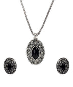 Silver-Plated Alloy Black Stone Pendant Necklace - The Pari | Grocsy