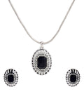 Silver-Plated Alloy Black Stone Pendant Necklace - The Pari | Grocsy