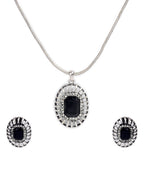 Silver-Plated Alloy Black Stone Pendant Necklace - The Pari | Grocsy