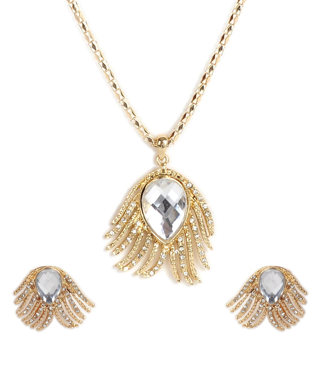 Gold-Polished Alloy Golden Stones Studded Pendant Necklace - The Pari | Grocsy
