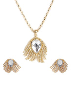 Gold-Polished Alloy Golden Stones Studded Pendant Necklace - The Pari | Grocsy