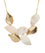 Gold-Polished Alloy Shell And Brass Leaf Statement Necklace - The Pari | Grocsy