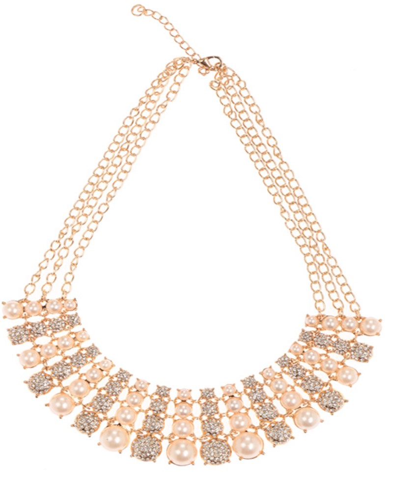 Gold-Polished Alloy Pearl & Rhinestones Beautiful Necklace - The Pari | Grocsy