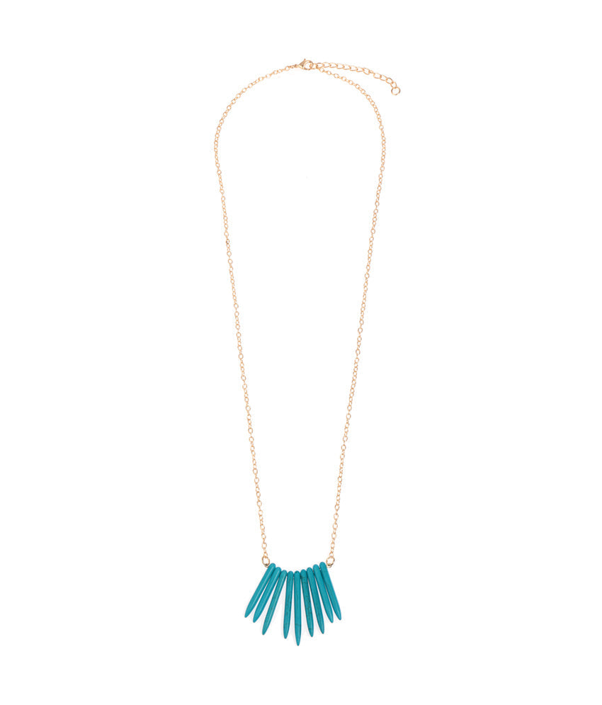 Gold-Polished Alloy Blue Tribal Long Chain Necklace - The Pari | Grocsy