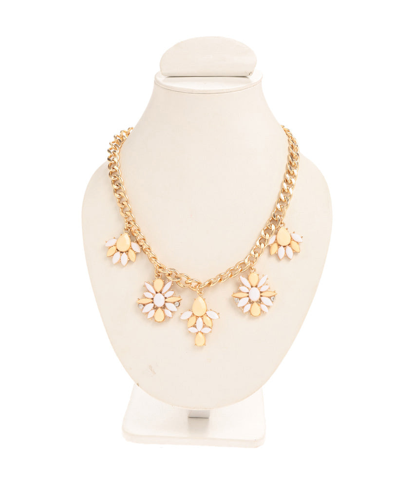 Gold-Polished Alloy White Yellow Flower Necklace - The Pari | Grocsy