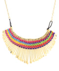 Gold-Polished Alloy Multi Colour Tribal Statement Necklace - The Pari | Grocsy