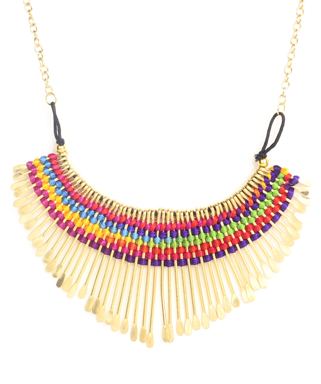 Gold-Polished Alloy Multi Colour Tribal Statement Necklace - The Pari | Grocsy
