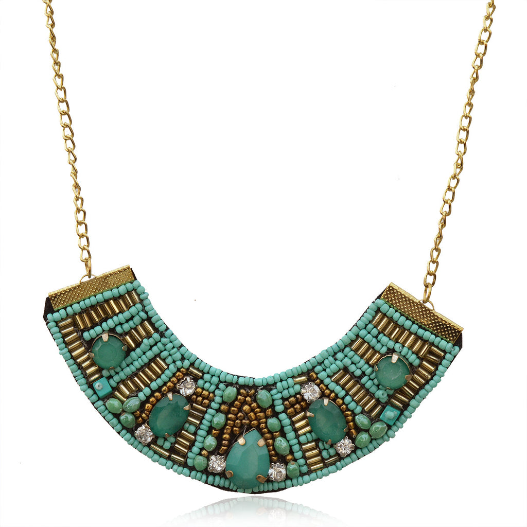 Gold-Polished Alloy Handcrafted Green Beaded Short Necklace - The Pari | Grocsy