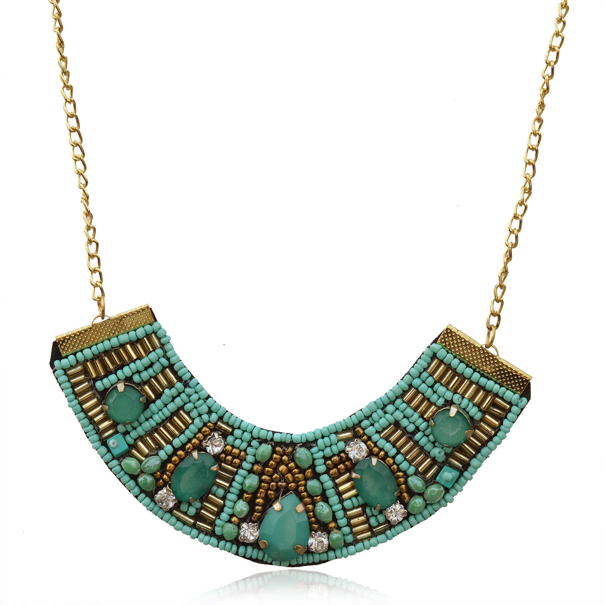 Gold-Polished Alloy Handcrafted Green Beaded Short Necklace - The Pari | Grocsy