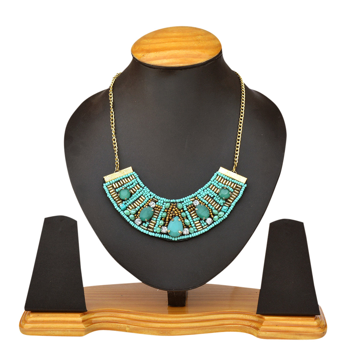 Gold-Polished Alloy Handcrafted Green Beaded Short Necklace - The Pari | Grocsy