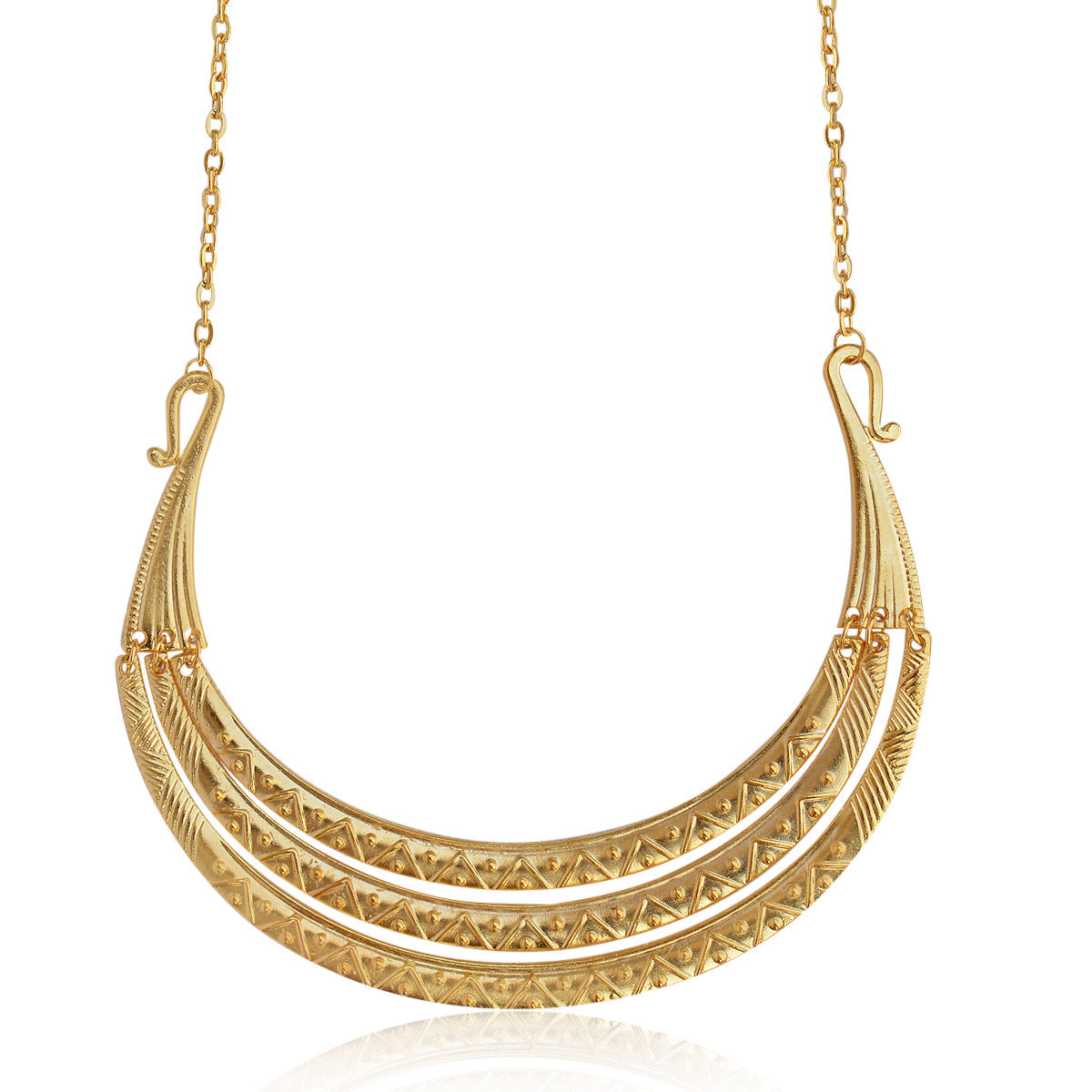 Gold-Polished Alloy Golden Brass Statement Necklace - The Pari | Grocsy