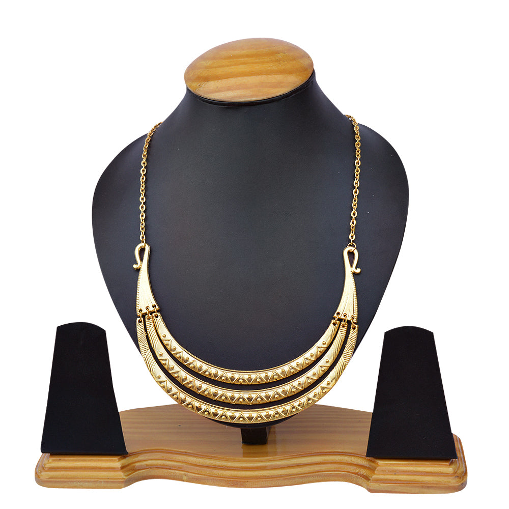 Gold-Polished Alloy Golden Brass Statement Necklace - The Pari | Grocsy