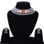 Rhodium-Plated Alloy Eanamel Coated Multicolour Choker Necklace - The Pari | Grocsy